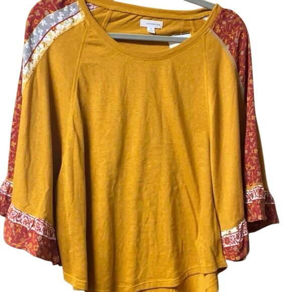 Cropped mustard yellow boho flared 3/4 sleeve autumn fall colors - Picture 11 of 15